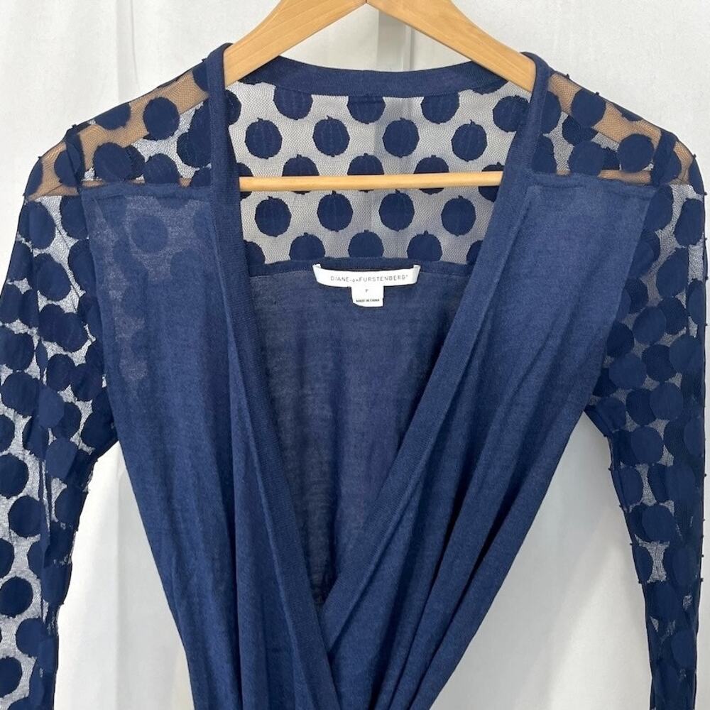 DIANE VON FURSTENBERG DVF Linda Silk Wrap Dress Lace Polka Dot Blue Size P XS - Picture 4 of 8